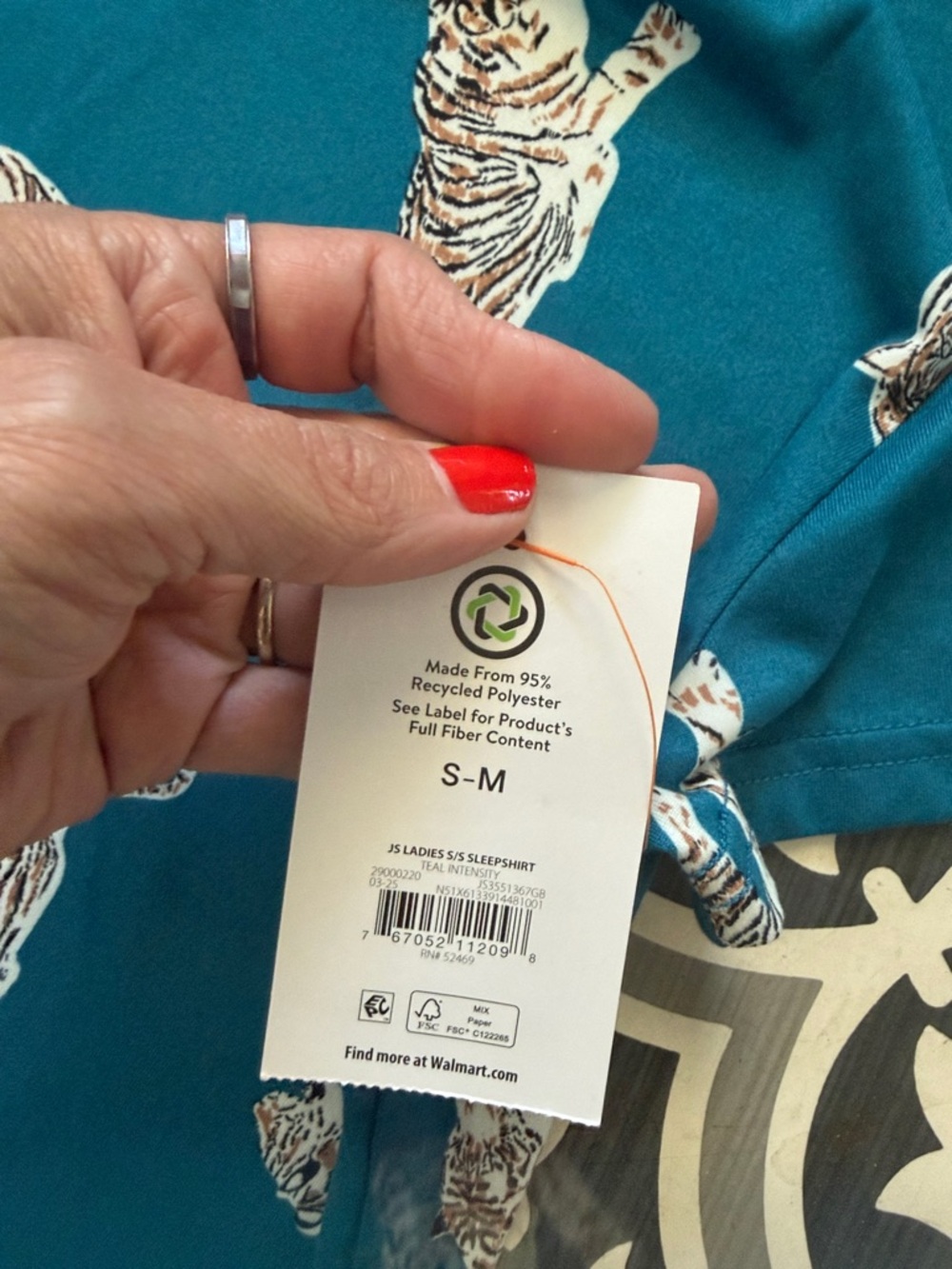 NWT- JoySpun Teal Tiger Print Sleep Shirt w/Pockets - Picture 3 of 7